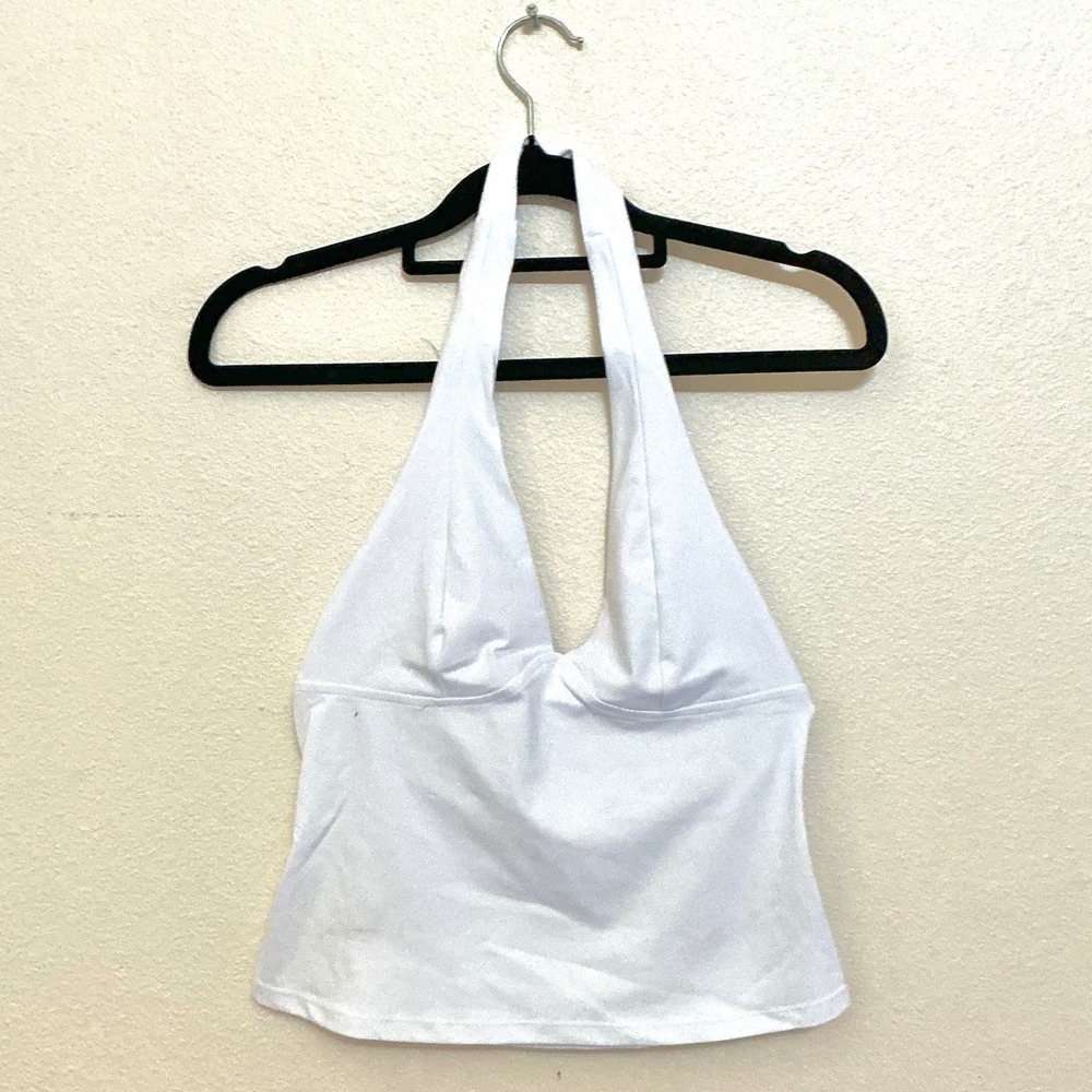 Free People Movement White Halter Deep V-Neck Athletic Top FP128997CY NEW